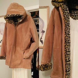 St John’s Bay suede and Faux leopard jacket. Size Large